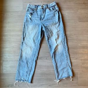 High-Waisted Distressed Mom Jeans